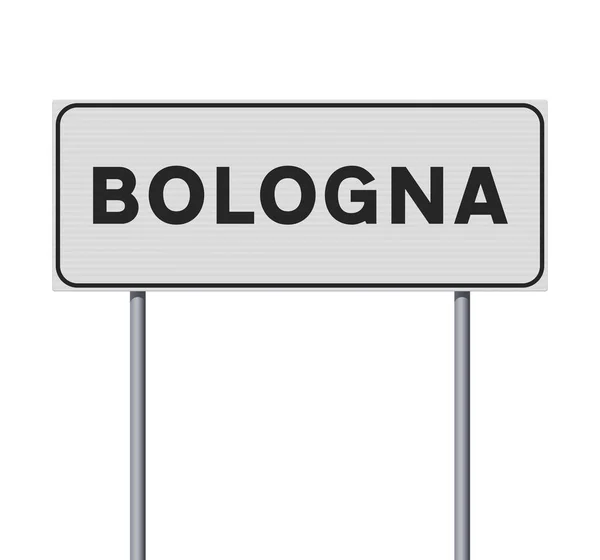 Vektorillustration Der Stadteinfahrt Von Bologna Italien Weißes Straßenschild Auf Metallstangen — Stockvektor
