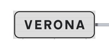 Verona şehrinin (İtalya) metalik direkteki beyaz yol işaretinin vektör illüstrasyonu
