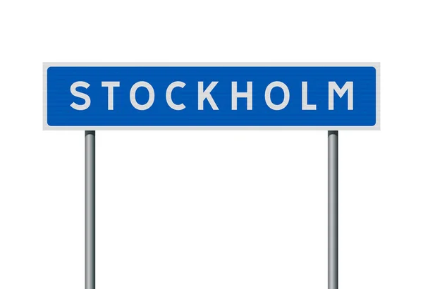 Vector Illustration City Stockholm Sweden Entrance Blue Road Sign Metallic — Stock Vector