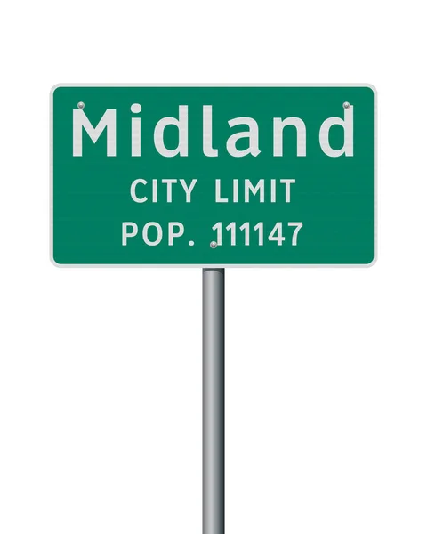 Metalik Kutuptaki Midland Texas Şehir Sınırı Yeşil Yol Işaretinin Vektör — Stok Vektör