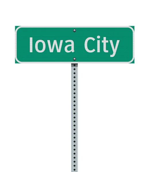 Iowa Şehri Nin Iowa Metalik Posta Üzerindeki Yeşil Yol Işaretinin — Stok Vektör
