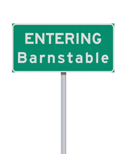 Vector Illustration Barnstable Massachusetts Entering Green Road Sign Metallic Post — Stock Vector