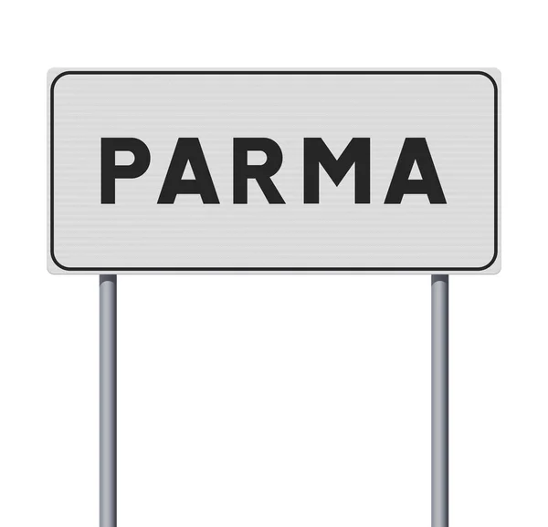 Візуальне Зображення Міста Парма Італія Вхідний Білий Дорожній Знак Металевих — стоковий вектор