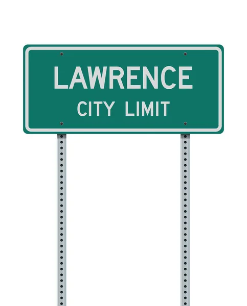 劳伦斯 堪萨斯州 城市边缘金属柱绿色道路标志的矢量图 — 图库矢量图片