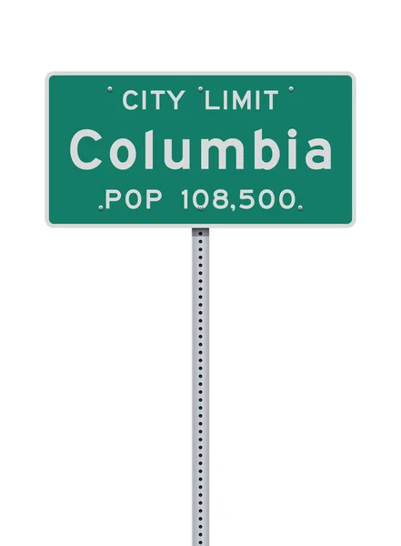 Ilustração Vetorial Sinal Verde Estrada Limite Cidade Columbia Missouri Borne — Vetor de Stock
