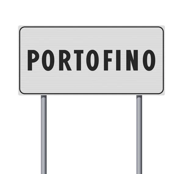Ilustração Vetorial Entrada Cidade Portofino Itália Sinal Estrada Branca Postes —  Vetores de Stock