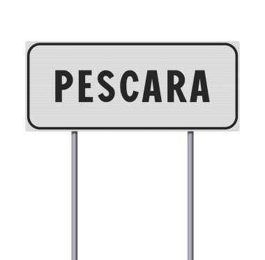 Pescara şehrinin (İtalya) metalik direklerdeki beyaz yol tabelasının vektör çizimi