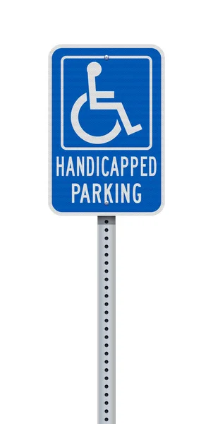 Vector Illustration Handicapped Parking Blue Sign Metallic Post — Stock Vector