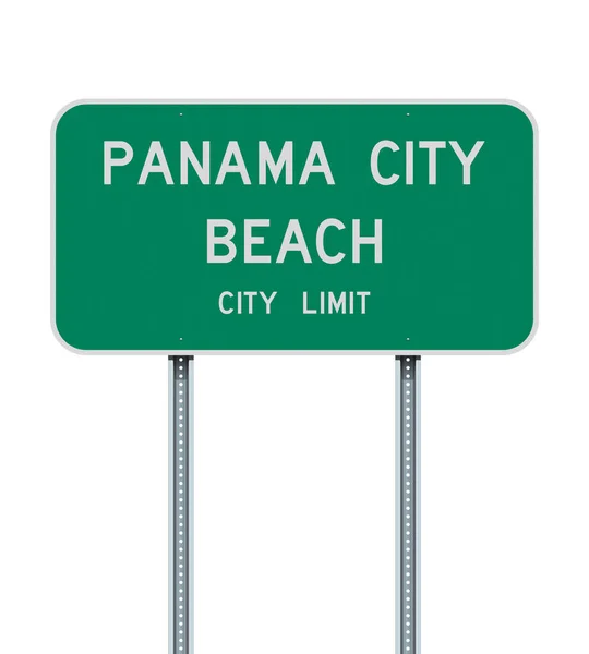 金属柱上的巴拿马城海滩 佛罗里达州 城市边缘绿色道路标志的矢量图解 — 图库矢量图片