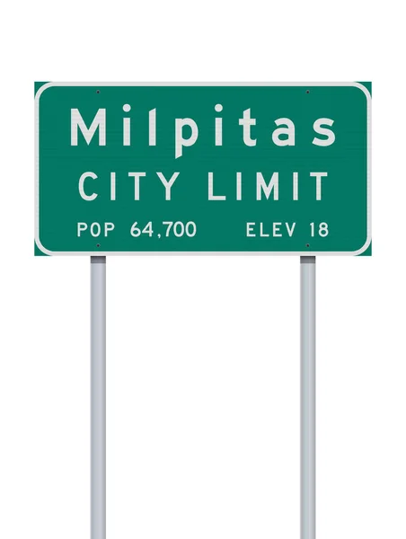 Vector Illuation Milpitas California City Limit Green Road Sign Metallic — стоковий вектор
