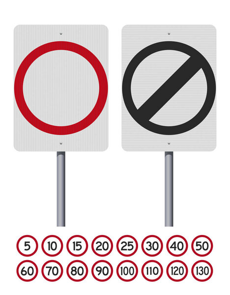 Vector illustration of the Australian Speed Limit road signs on metallic pole (easily editable numbers)