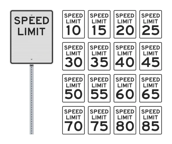 Vector Illustration American Speed Limit Road Signs Metallic Post Easily — Stock Vector