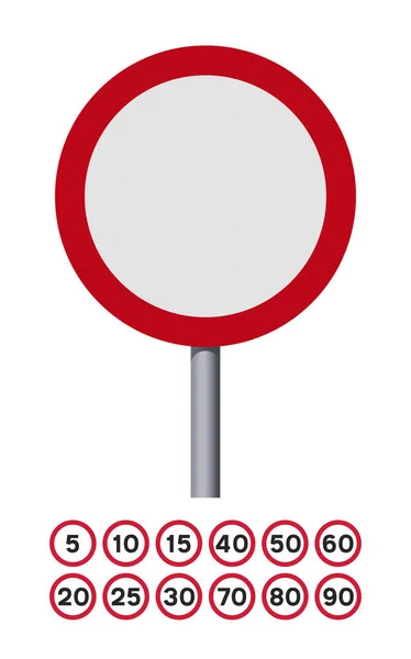 Illustration Vectorielle Signalisation Britannique Speed Limit Sur Poteau Métallique Numéros — Image vectorielle