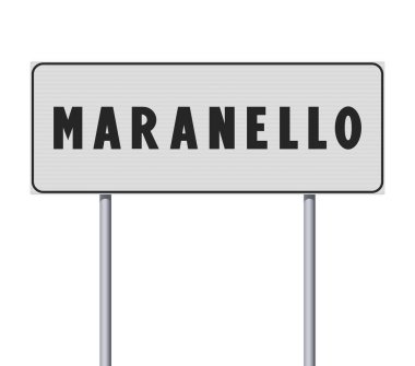 Metalik direklerdeki beyaz yol tabelasına Maranello (İtalya) şehrinin vektör illüstrasyonu