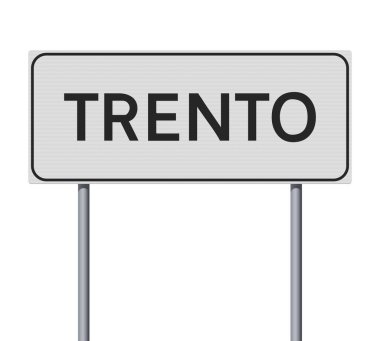 Trento şehrinin (İtalya) metalik kutuplardaki beyaz yol işaretinin vektör illüstrasyonu