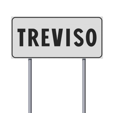 Treviso (İtalya) şehrinin metalik direklerdeki beyaz yol tabelasının vektör çizimi