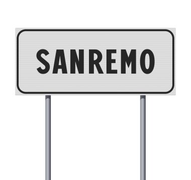 Sanremo (İtalya) şehrinin metalik direklerdeki beyaz yol tabelasının vektör çizimi