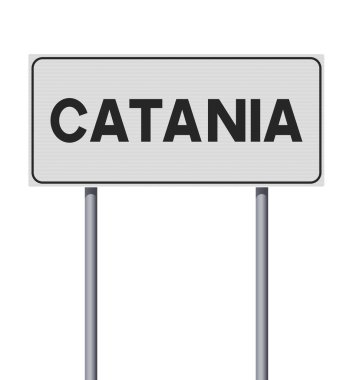 Katanya şehrinin (İtalya) metalik kutuplardaki beyaz yol işaretinin vektör illüstrasyonu