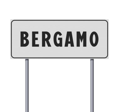 Bergamo şehrinin (İtalya) metalik direklerdeki beyaz yol işaretinin vektör illüstrasyonu