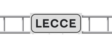 Lecce şehrinin (İtalya) metalik yapı üzerindeki beyaz yol işaretinin vektör illüstrasyonu