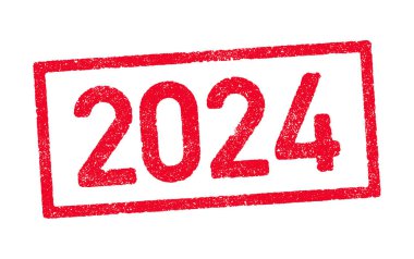 2024 yılı kırmızı mürekkep damgalı vektör illüstrasyonu