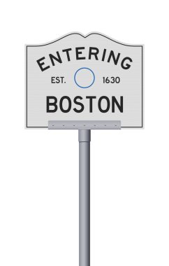 Metalik posta üzerindeki Boston (Massachusetts) şehir yol tabelasının vektör illüstrasyonu