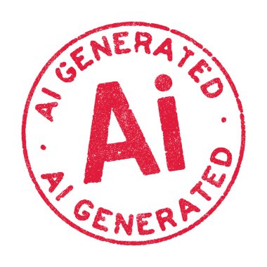 Vector illustration of the word AI Generated in red ink round stamp clipart