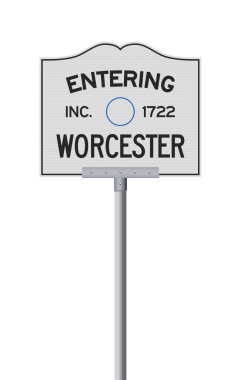 Metalik posta üzerindeki Worcester (Massachusetts) şehir yol işaretinin vektör illüstrasyonu