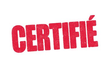 Kırmızı mürekkep damgalı Sertifikalı (Fransızca sertifikalı) kelimesinin vektör illüstrasyonu