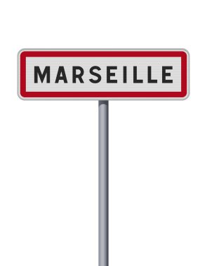 Metalik direğin üzerindeki Marsilya (Fransa) giriş yolu işaretinin vektör illüstrasyonu