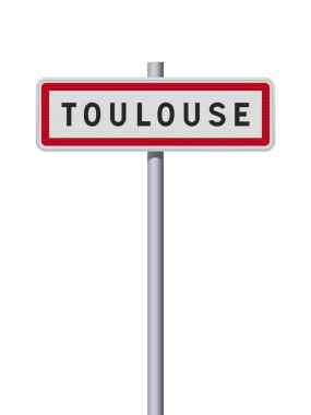 Metalik direğin üzerindeki Toulouse (Fransa) giriş yolu işaretinin vektör illüstrasyonu