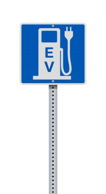 Elektrikli Araç Şarj İstasyonu 'nun metalik direğe mavi parkeden vektör illüstrasyonu