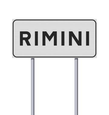 Rimini şehrinin (İtalya) metalik direklerdeki beyaz yol işaretinin vektör illüstrasyonu