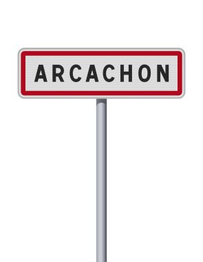 Metalik direğin üzerinde Arcachon (Fransa) giriş yolu işaretinin vektör illüstrasyonu