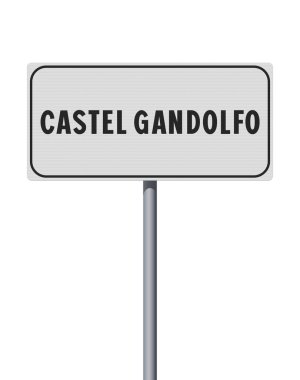 Castel Gandolfo (İtalya) kentinin, metalik direğin üzerindeki beyaz yol tabelasının vektör ilülasyonu