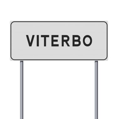 Viterbo şehrinin (İtalya) metalik direklerdeki beyaz yol işaretinin vektör illüstrasyonu