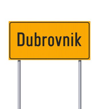 Metalik kutuplarda Dubrovnik (Hırvatistan) giriş sarı yol işaretinin vektör illüstrasyonu