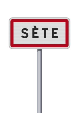 Vector illustration of the City of Sete (France) entrance road sign on metallic pole