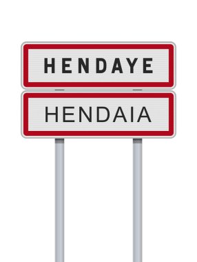 Metalik direkler üzerinde Hendaye, Fransa (Baskça Hendaia) şehir giriş tabelalarının vektör ilülasyonu