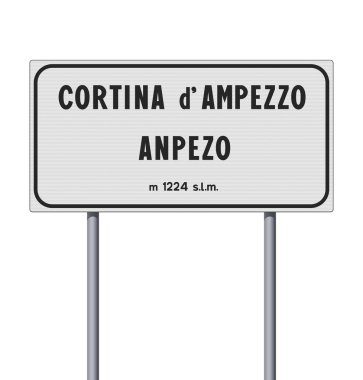 Metalik direklerdeki Cortina d 'Ampezzo komün giriş yolu işaretinin vektör çizimi