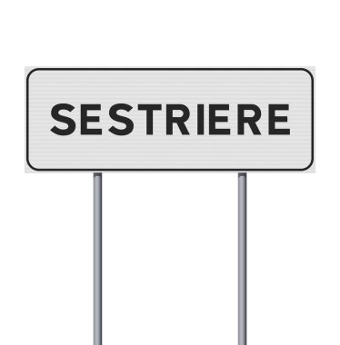 Metalik kutuplardaki Sestriere komün giriş tabelalarının vektör çizimi