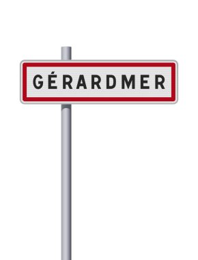 Metalik direğin üzerindeki Grardmer komün giriş yolu işaretinin vektör illüstrasyonu