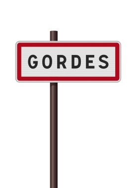 Metalik direğin üzerindeki Gordes komün yol tabelasının vektör illüstrasyonu