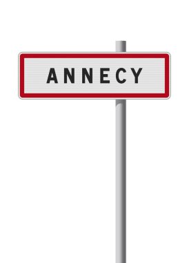 Annecy Şehri giriş tabelasının metalik direkteki vektör illüstrasyonu