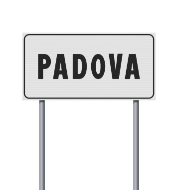 Metalik kutuplar üzerindeki Padua şehrinin (İtalyanca Padova) vektör illüstrasyonu