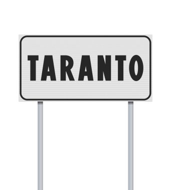 Metalik direklerdeki Taranto şehrinin giriş tabelalarının vektör illüstrasyonu