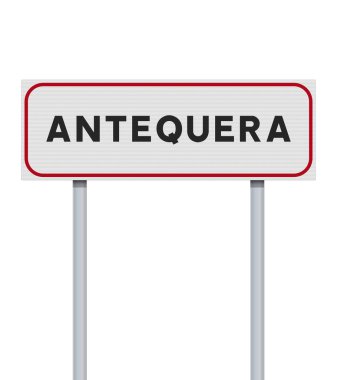 Metalik direklerdeki Antequera (İspanya) giriş yolu işaretinin vektör illüstrasyonu
