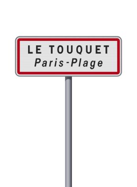 Le Touquet Paris-Plage şehrinin metal direğin üzerindeki giriş yolu tabelasının vektör çizimi