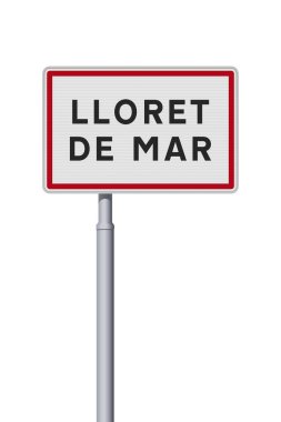Metalik direğin üzerindeki Lloret de Mar (İspanya) giriş yolu işaretinin vektör illüstrasyonu