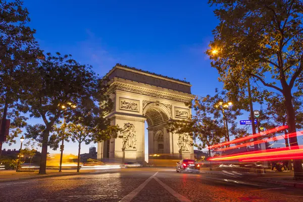 Нічний Вид Тріумфальну Арку Тріумфальної Дуги Парижі Франція Стокове Фото